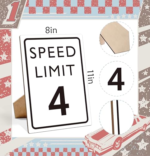 Muruseni Race Car Birthday Decor, Speed Limit Sign, Fast Four, Race Car Birthday Party Decorations, 8×11 Wooden Play Sign with Stand, Let's Go Racing Party Supplies for Boy Race Fans - LP065 - Image 2