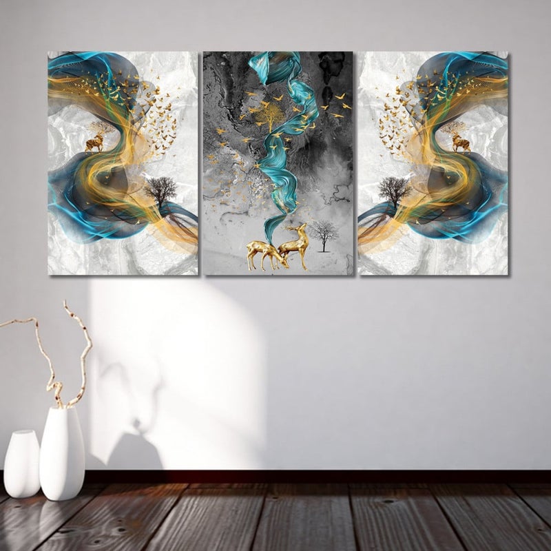 Marktna Three modern canvas paintings with an abstract design and a hollow frame, measuring (120×60), three pieces - Image 1