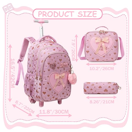 Meetbelify Kids Backpacks with Wheels for Girls Rolling Backpack with Lunch Box for Elementary Students Carry on Backpack Travel Suitcase Trip Luggage for Girls Ages 68 - Image 3
