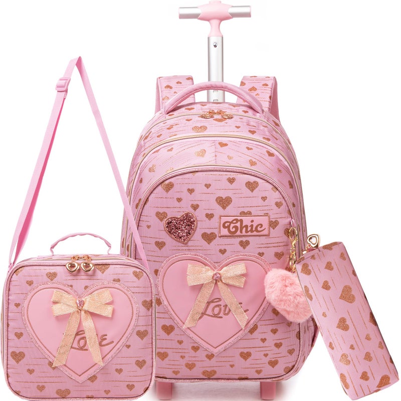 Meetbelify Kids Backpacks with Wheels for Girls Rolling Backpack with Lunch Box for Elementary Students Carry on Backpack Travel Suitcase Trip Luggage for Girls Ages 68 - Image 2