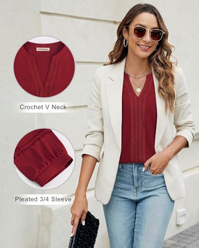 Unixseque Blouses for Women Business Casual: Red Office Attire Womens Work Tops Woman's Dress Shirts 3/4 Sleeve Professional Formal Tops Junior Job Interview Clothing Fall Peasant Christmas Outfits - Image 4