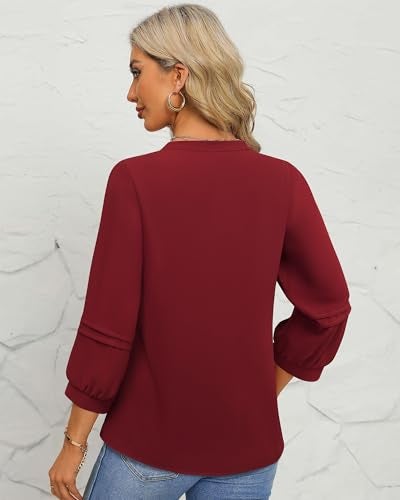 Unixseque Blouses for Women Business Casual: Red Office Attire Womens Work Tops Woman's Dress Shirts 3/4 Sleeve Professional Formal Tops Junior Job Interview Clothing Fall Peasant Christmas Outfits - Image 5
