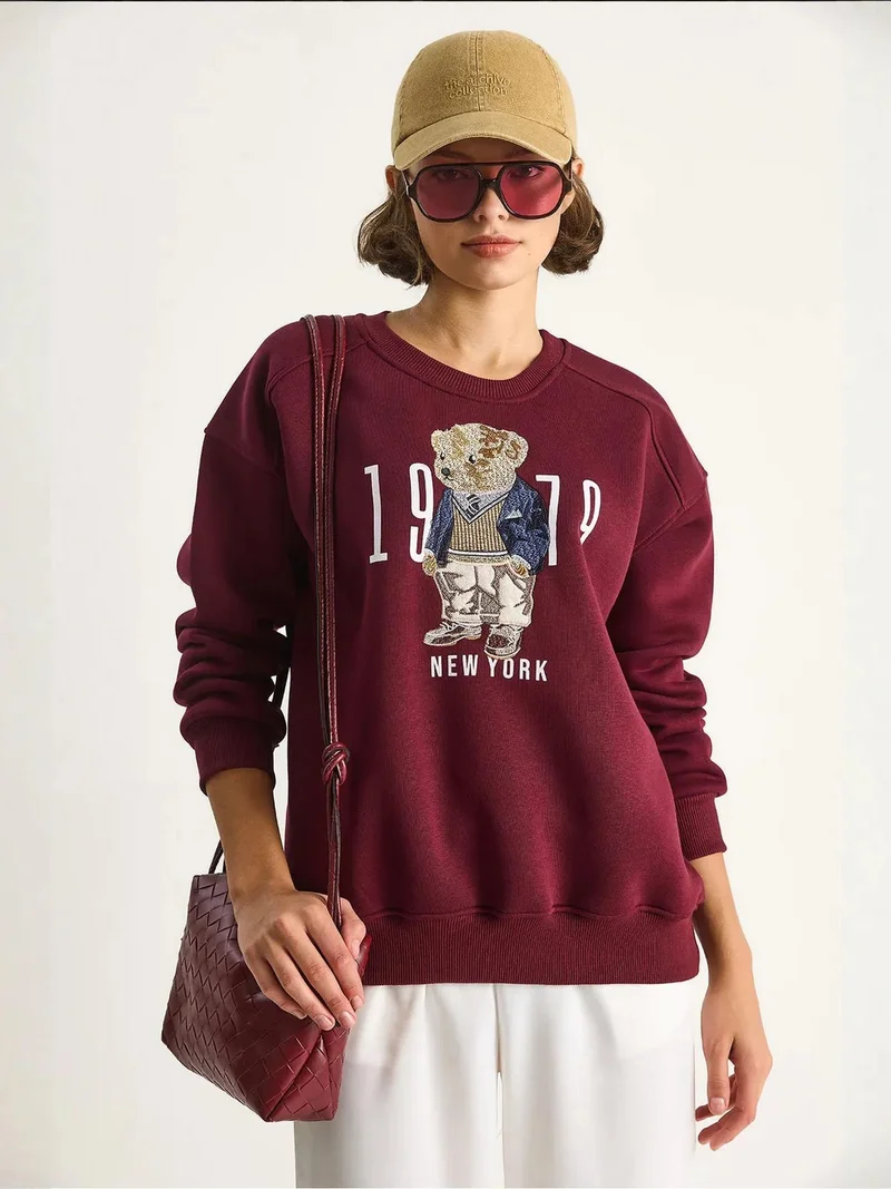 Bianco Lucci LUCCI Relaxed Fit Printed Crew Neck Sweatshirt