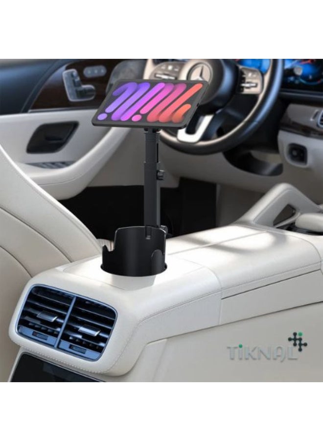 Tiknal TK-H108 Magnetic Cup Holder Car Phone Mount with Long Adjustable Arm, 360° Rotation, Expandable Cup Base & Protective Silicone Pad - Black - Image 1