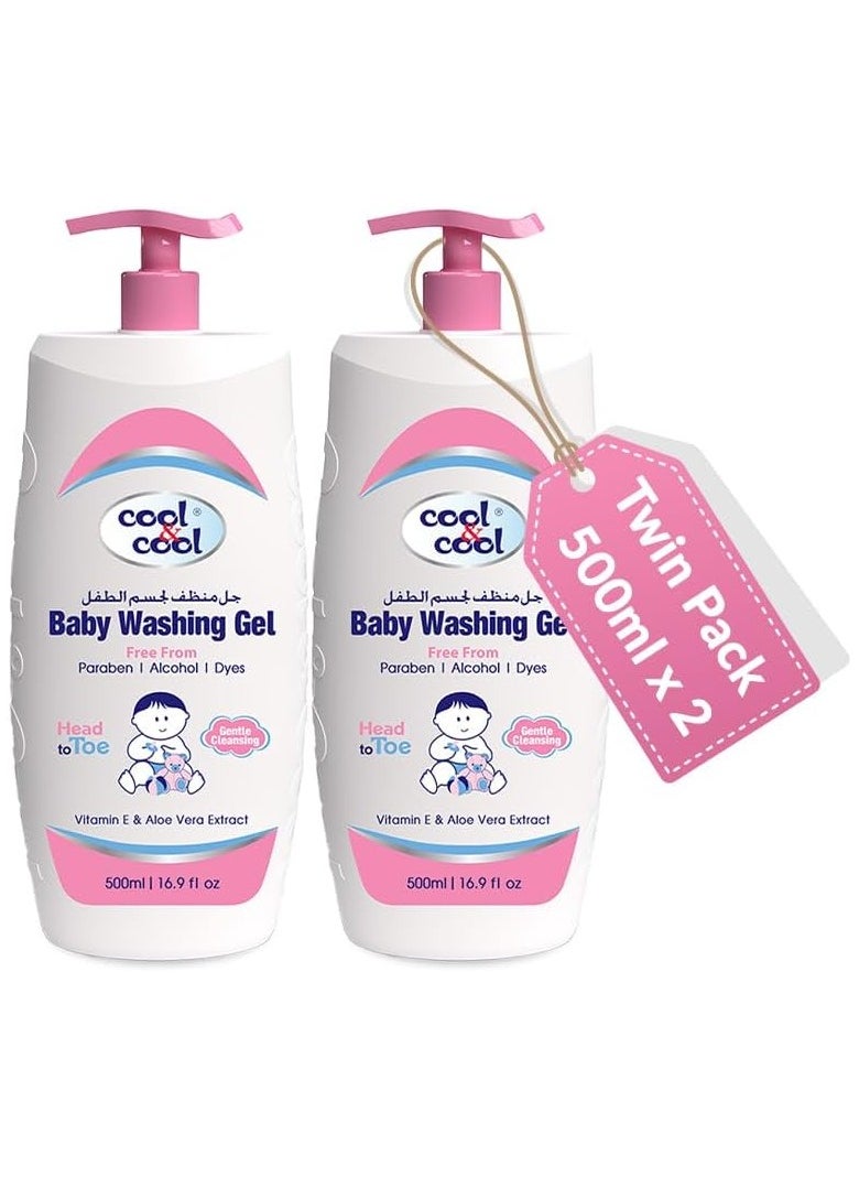 Cool & Cool Cool & Cool Baby Washing Gel- 500ML(Pack of 2) - Head to Toe Baby Bath, Dye Free,Tear Free,Paraben-Free,Vitamin-E & Aloe Vera Extract With Extra Mild Formula 1Liter  - Image 1