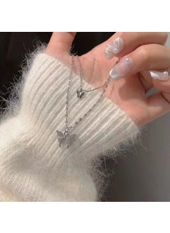 Double Layer Butterfly Necklace Women Design Sensation Clavicle Chain Luxury Small Group Pendant Necklace Alloy Geometric Style Silver