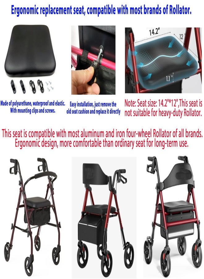 ActveMob Rollator seat Cushion pad, with Hardware and Seat Brackets, 14.2 * 12", Comfortable Polyurethane Ergonomic seat Cushion.fit The Buttocks,Universal Replacement Part (1Ea, Black) - Image 4