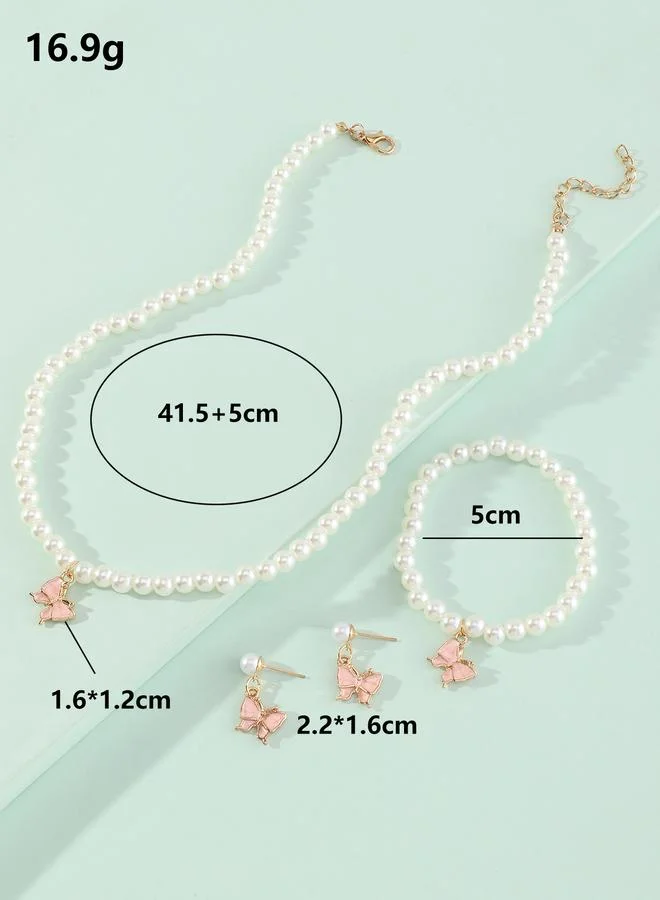 Take Two  Girls Light Pink Butterfly Charm Pearl Necklace, Bracelet and Earrings Set for Women | Best Price UAE