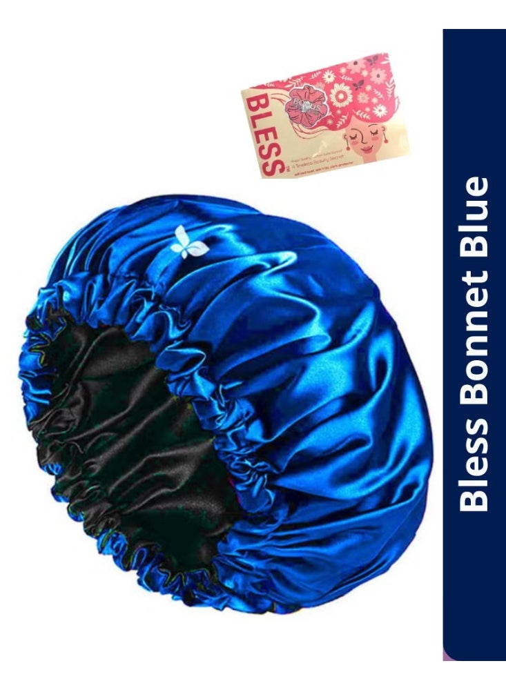 Bless Satin Hair Bonnet Blue (Bonus Scrunchie) - Image 1