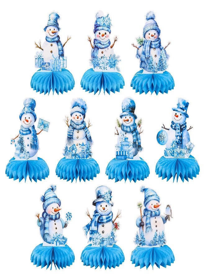 وولاين مجموعة زينة طاولة شتوية ثلاثية الأبعاد من والين، 10 قطع، بتصميم خلية نحل زرقاء مائية، على شكل رجل ثلج، مثالية لحفلات أعياد الميلاد والكريسماس. - Image 1