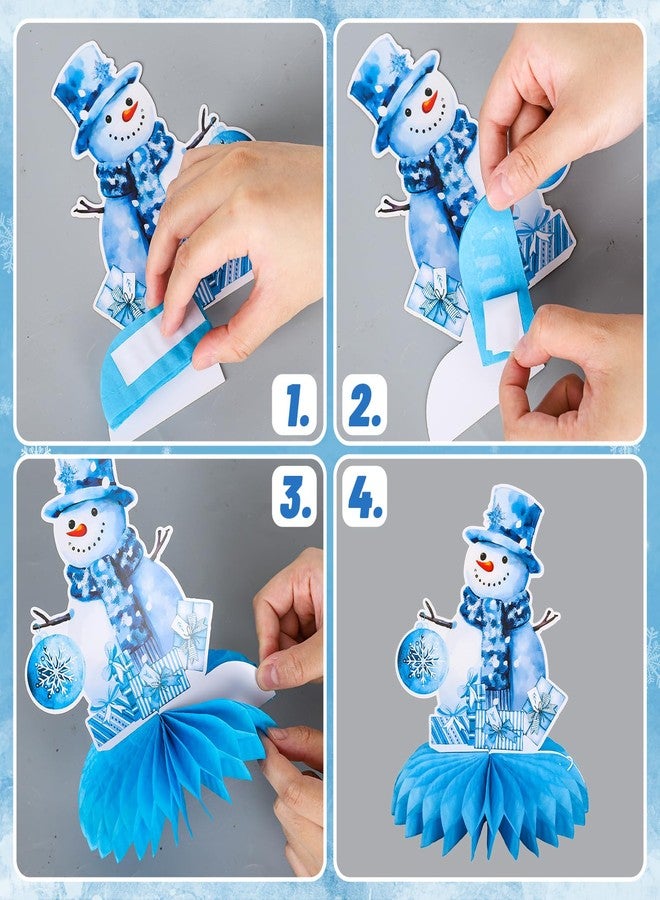 وولاين مجموعة زينة طاولة شتوية ثلاثية الأبعاد من والين، 10 قطع، بتصميم خلية نحل زرقاء مائية، على شكل رجل ثلج، مثالية لحفلات أعياد الميلاد والكريسماس. - Image 3