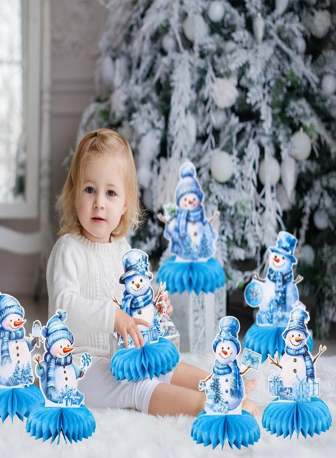 وولاين مجموعة زينة طاولة شتوية ثلاثية الأبعاد من والين، 10 قطع، بتصميم خلية نحل زرقاء مائية، على شكل رجل ثلج، مثالية لحفلات أعياد الميلاد والكريسماس. - Image 5