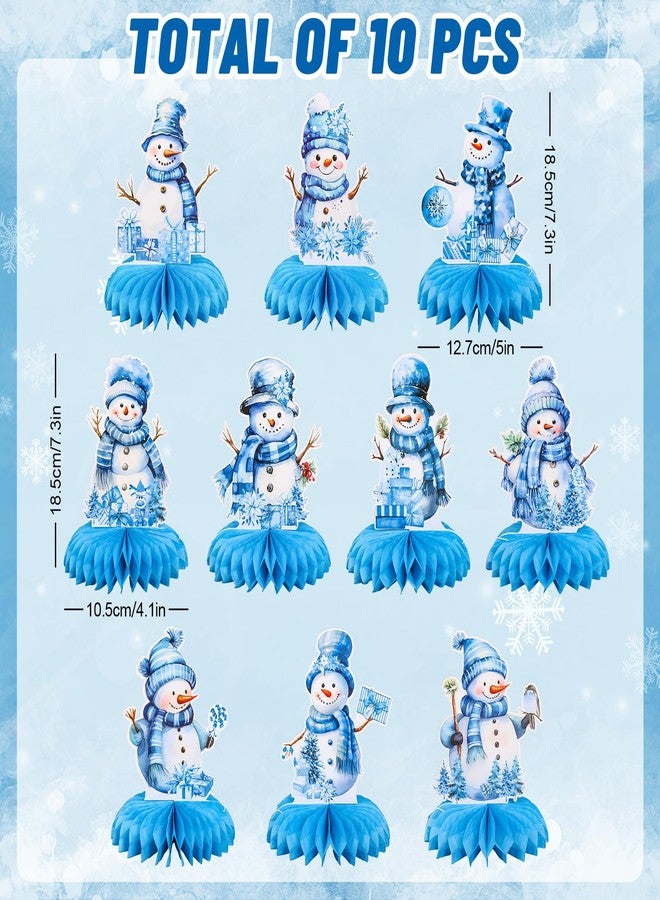 وولاين مجموعة زينة طاولة شتوية ثلاثية الأبعاد من والين، 10 قطع، بتصميم خلية نحل زرقاء مائية، على شكل رجل ثلج، مثالية لحفلات أعياد الميلاد والكريسماس. - Image 2