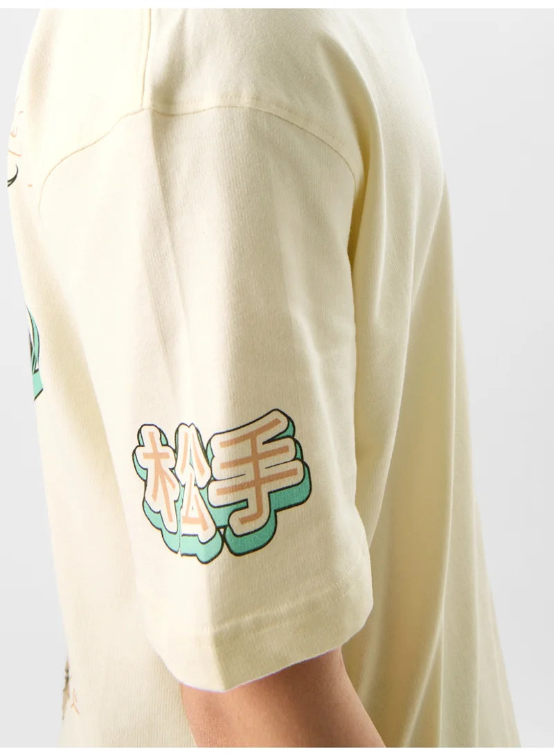 The Souled Store The Souled Store Men TSS Originals Furious Dragon Graphic Printed Off White Oversized Polos