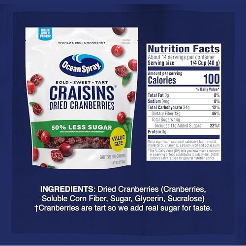 Ocean Spray Craisins 50 Less Sugar Dried Cranberries Dried Fruit 20 Oz Pouch - Image 5