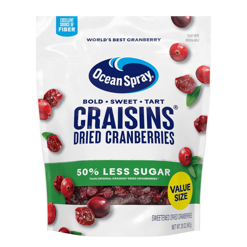 Ocean Spray Craisins 50 Less Sugar Dried Cranberries Dried Fruit 20 Oz Pouch - Image 3