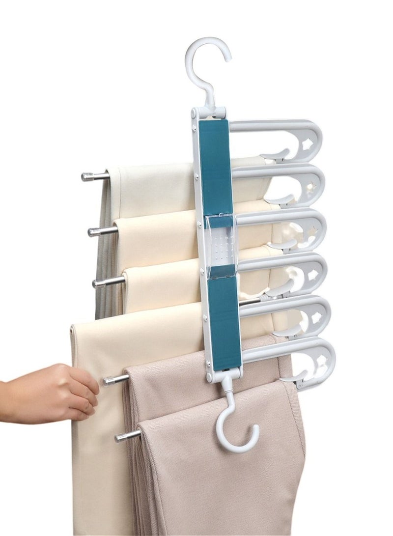 UNUNS Trouser Pants Rack Hanger,6 Layers Pants Hangers With Non-Slip Clip,Telescopic Folding 180 Degree Metal Closet Organizer,Space Saving White  - Image 1