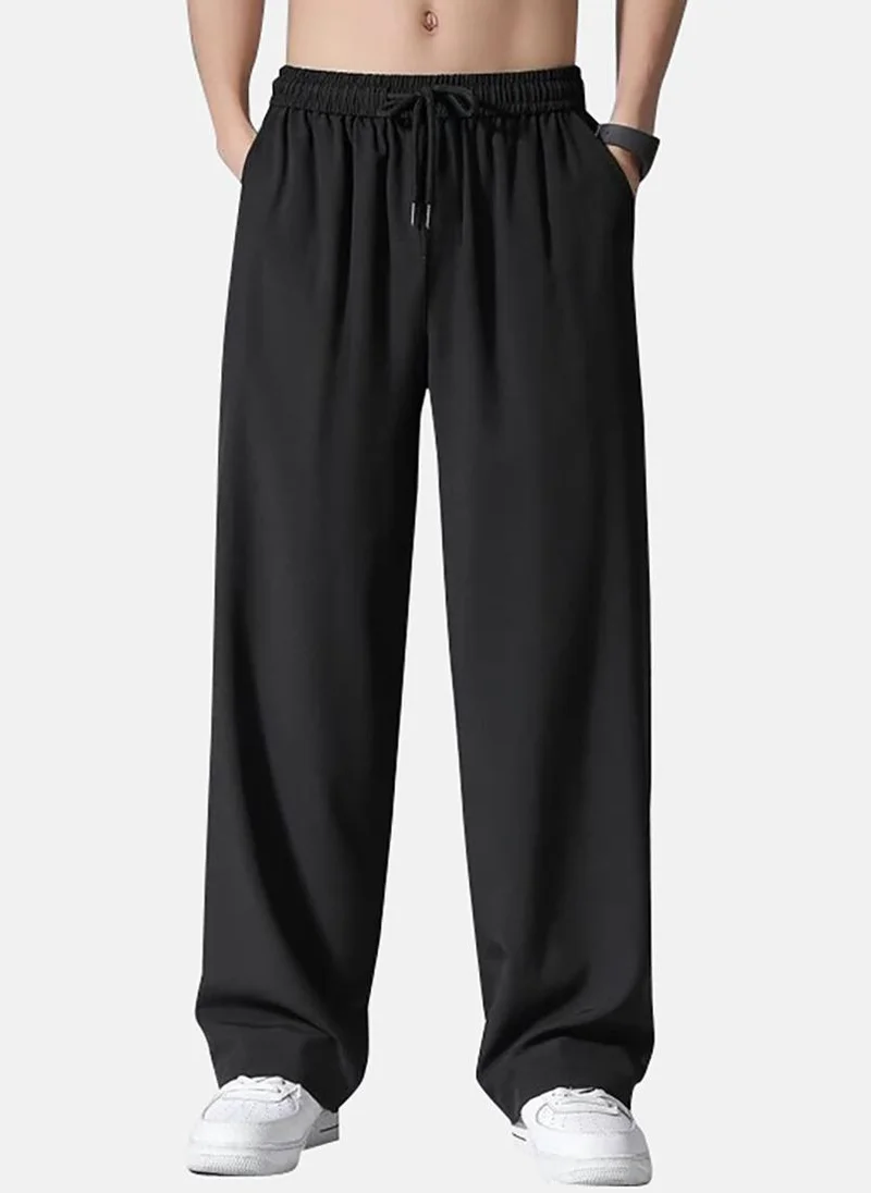 YUNIQEE Black Wide Leg Solid Loose Fit Trouser