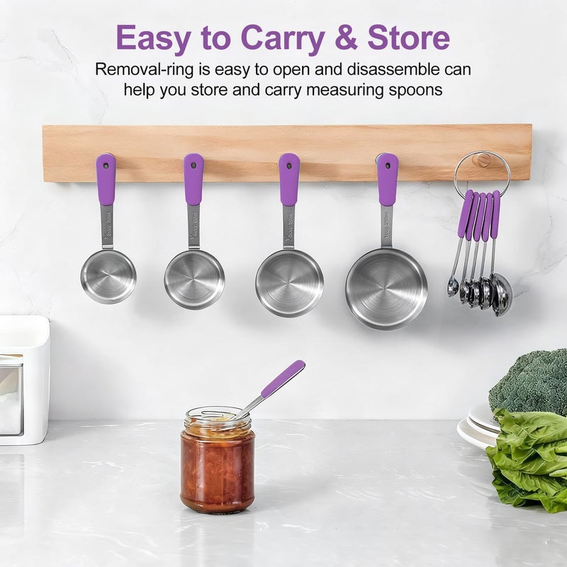 Bopei Measuring Cups and Spoons Set Stainless Steel 10 Piece for Cooking and Baking (5 Cups + 5 Spoons, Purple Handle) - Image 5