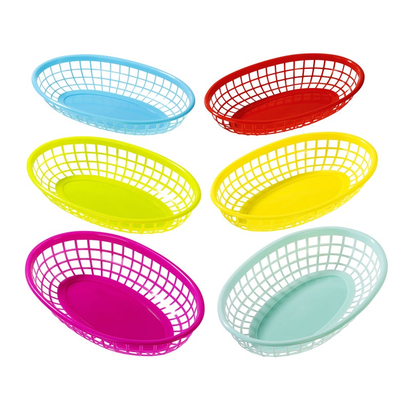 Talking Tables 6 Pack Reusable Plastic Colourful Food Baskets for Hotdogs Burgers Fries Sweets Crisps Snacks Movie Nights Kids Birthday Party Picnics Tropical BBQ Summer Garden Festival