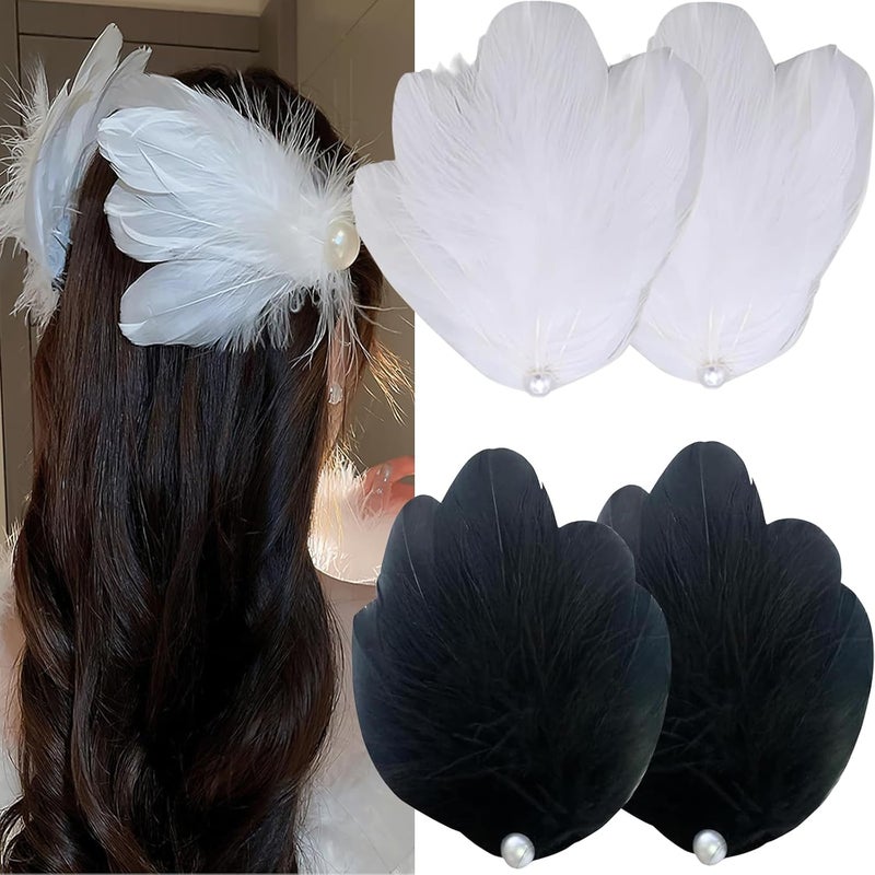 RUSTAMM Feather Hair Clip Artificial Swan Hairpin Headwear Ballet Style Hair Pins Festival Stage Performance Costume Hair Accessories black white