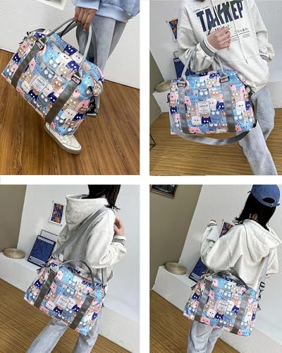 NWLR Travel Duffle Bag Weekender Overnight Bag Gym Tote with Dry and Wet Separated Pocket for Women Girls Shoulder Workout Duffel Bag Water Resistant WCute CatsToiletry Bag - Image 3