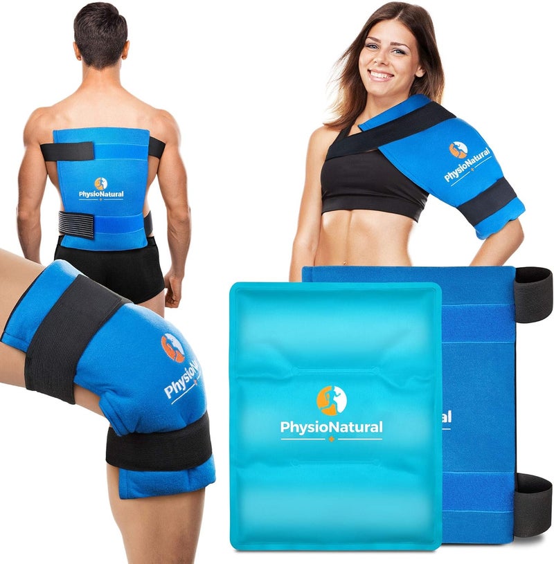 PhysioNatural Universal Large Flexible Gel Ice Pack  Wrap  Cold Therapy for Your HIPS Shoulders Elbow Back Knees  Instant Pain Relief for Injuries Recovery Swelling Aches Arthritis Bruises  Sprains - Image 1