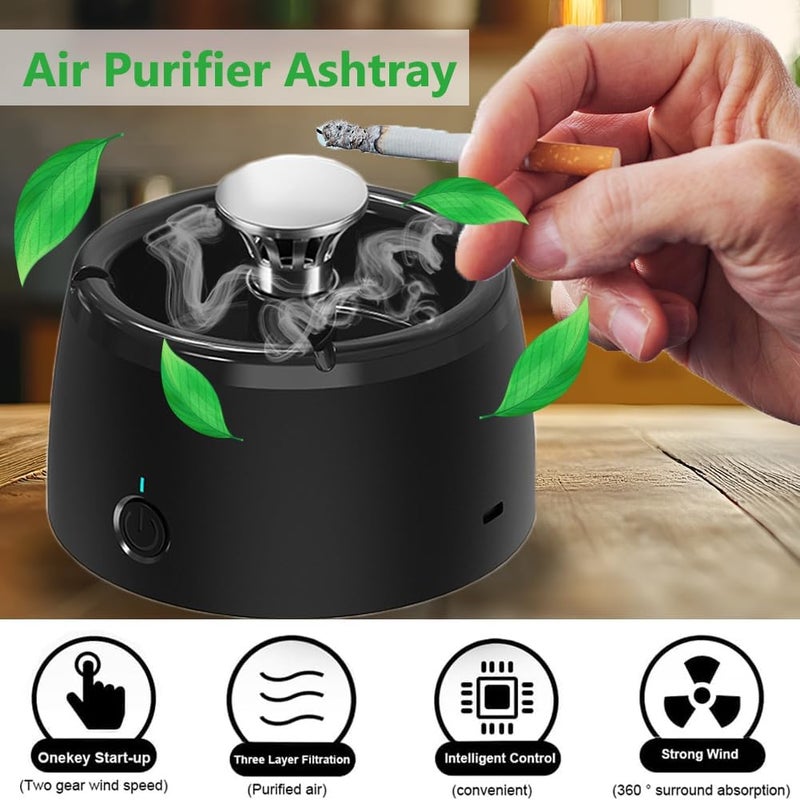 Eonthry Smokeless Ashtray Smoke Removing Multifunctional 2 in 1 Air Purifier Portable Ashtray Smokeless Ashtrays Outdoor Desktop USB Rechargeable Electric for Home Office - Image 4