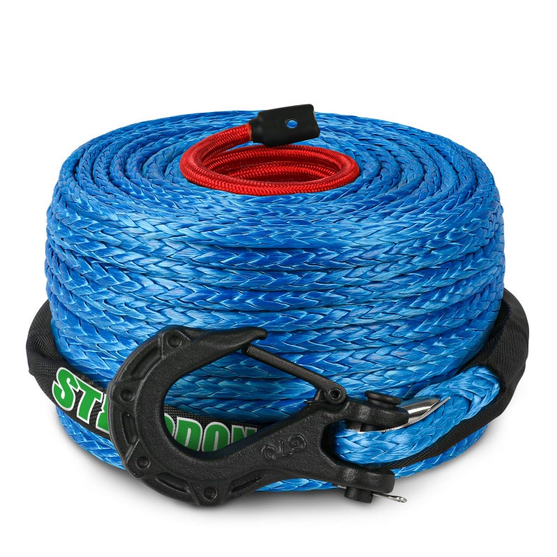 STEGODON Synthetic Winch Rope 38 x100ft 23809LBS Dyneema Winch Rope 38 Heavy Duty Winch Cable with Protective Sleeve Forged Winch Hook for 4WD Off Road Vehicle Truck SUV Blue