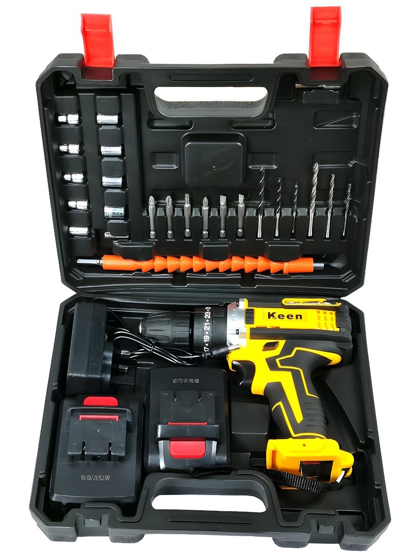 KEEN Cordless Electric Drill Driver Kit with Lithium-ion Battery, Keyless Chuck, and Full Accessory Set  26V/50-60Hz KEEN OS-202 - Image 2