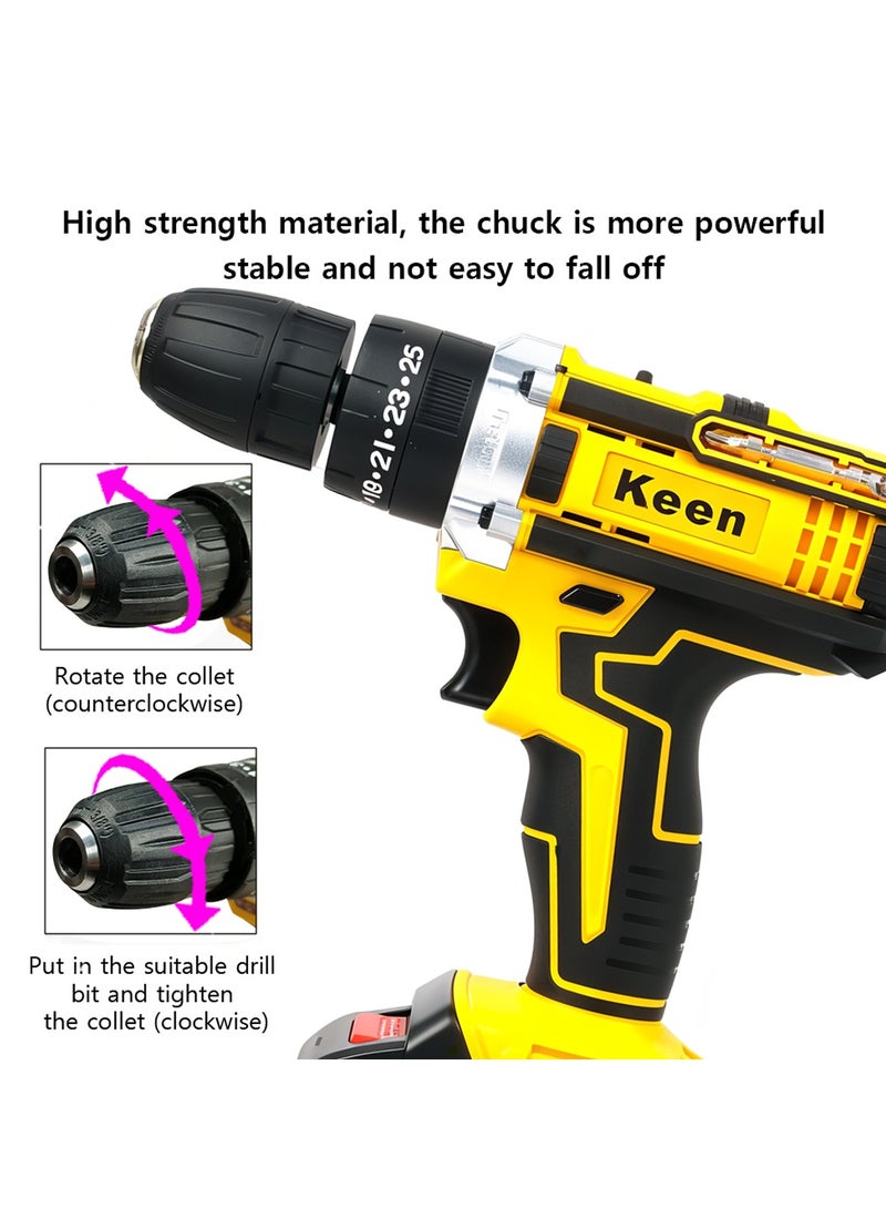 KEEN Cordless Electric Drill Driver Kit with Lithium-ion Battery, Keyless Chuck, and Full Accessory Set  26V/50-60Hz KEEN OS-202 - Image 5
