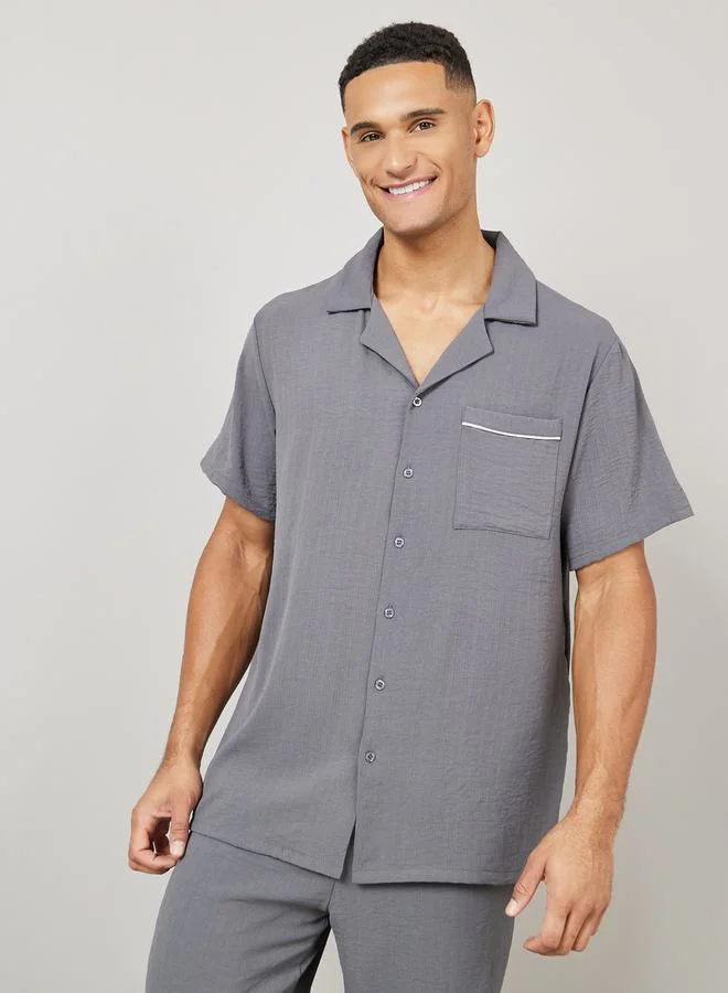 Styli Crinkled Shirt and Straight Pyjama Set