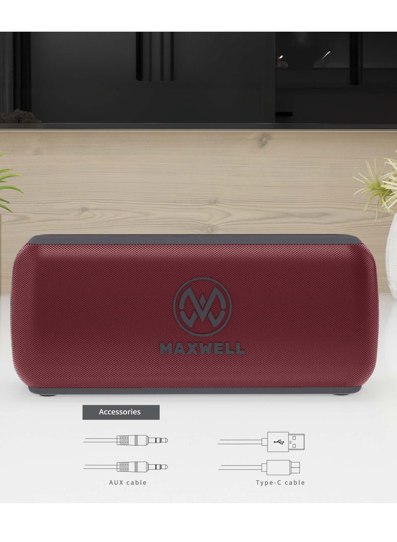 Maxwell Electronics Maxwell Maxbeat 60W Bluetooth Speaker - Portable HiFi, IPX6 Water Resistant, 12H Playtime, Deep Bass, Bluetooth 5.3, Type-C Fast Charging Speaker (Red)  - Image 4