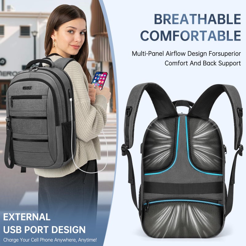GMAK Travel Laptop Backpack for Men & Women, Business Anti Theft Laptops Backpacks with USB Charging Port, Fits 15.6 Inch Notebook, Water Resistant College School Computer Bag for Travel Sports, Grey - Image 5