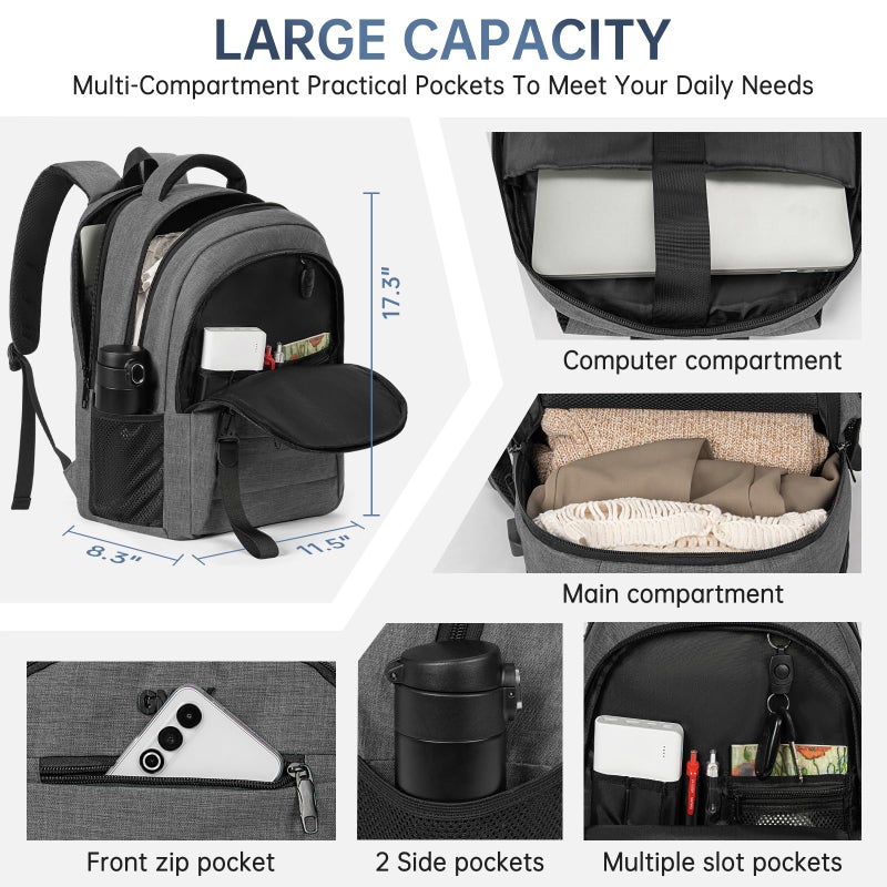 GMAK Travel Laptop Backpack for Men & Women, Business Anti Theft Laptops Backpacks with USB Charging Port, Fits 15.6 Inch Notebook, Water Resistant College School Computer Bag for Travel Sports, Grey - Image 2