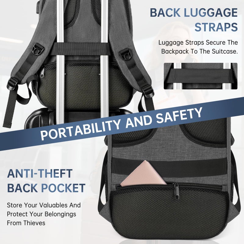 GMAK Travel Laptop Backpack for Men & Women, Business Anti Theft Laptops Backpacks with USB Charging Port, Fits 15.6 Inch Notebook, Water Resistant College School Computer Bag for Travel Sports, Grey - Image 4