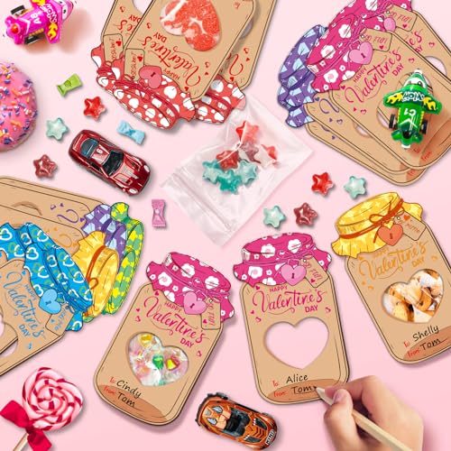 Jumlys 60 Pack Valentines Cards for Kids Classroom, Mason Jar Valentines Day Cards Set with Treat Bag, Perfect Candy Jar Valentines Cards for Kids School, Ideal Valentines Day Gifts for Boys Girls - Image 5
