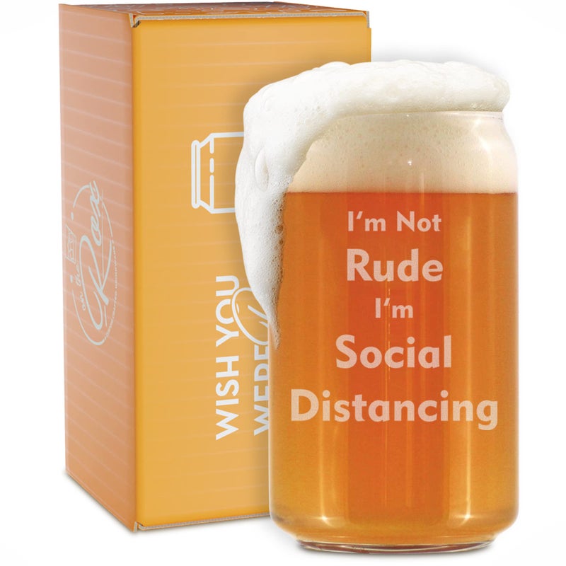 On The Rox Funny Gifts for Men Im Not Rude Im Social Distancing Engraved Beer Can Glass16 Oz