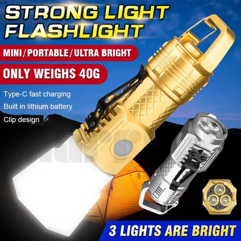 Marrone ThreeEyed Monster Mini Super Power Flashlight Flash Light Rechargeable LED Pocket Flash Lights Portable Rechargeable LED Flashlight Torch 5 Light Modes Camping Light Mini LED Flashlight - Image 2