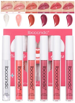 ibcccndc مجموعة ملمع الشفاه من 6 قطع، أحمر شفاه سائل مرطب، لمعان عالي، شفاف، ملمع شفاه بلمسة نهائية زجاجية، ملمع شفاه عالي الصبغة، مرطب يدوم طويلاً، مرمم لتفتيح خط الشفاه 01  - Image 1