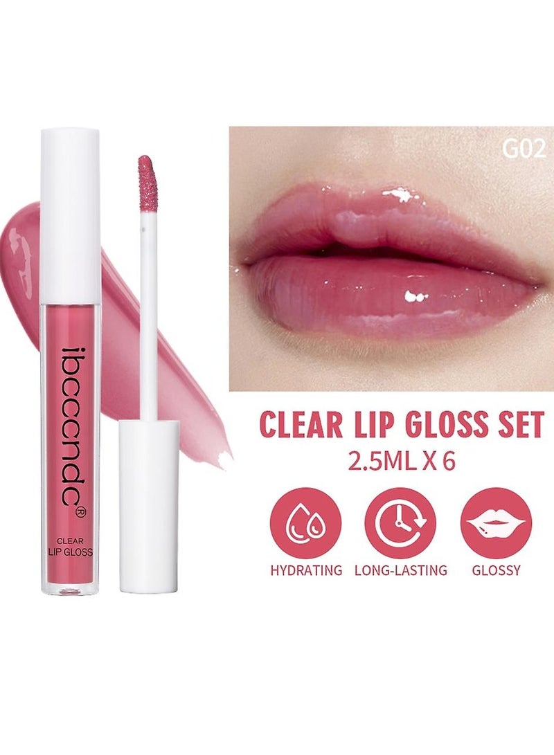6PCS Lip Gloss Set Hydrating Liquid Lipstick Kit High Shine Clear Lip Plumping Glass Finish Lip Oil Gloss High Pigment Moisturizing Long Lasting Repairing Lightening Lip Line Balm 02