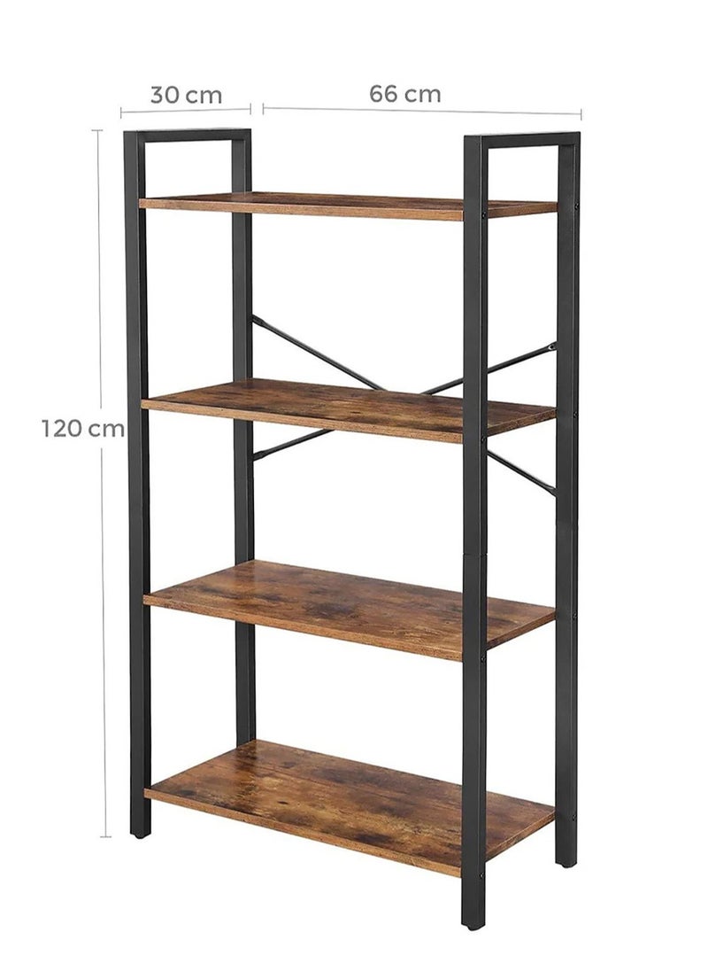 4 Tier Bookshelf Standing Shelving Kitchen Bakers Rack Open Display Rack Storage Shelves with Cupboard Organizer Bookcase Microwave Oven Stand for Living Room And Kitchen Brown 60x30x114cm