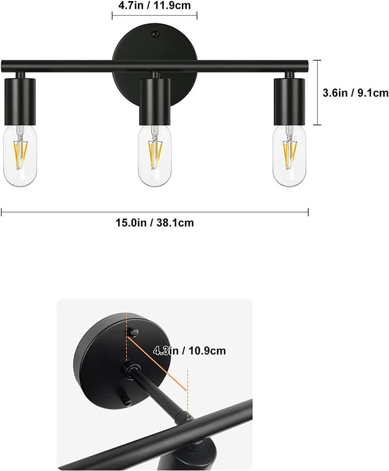 ART N CRAFT Vintage Style Beautiful Black Wall Lighting 3 Holder Brass Black Wall Lamp Vanity Light Fixture Black Wall Light Sconce Bedroom Sconce Decorative - Image 3