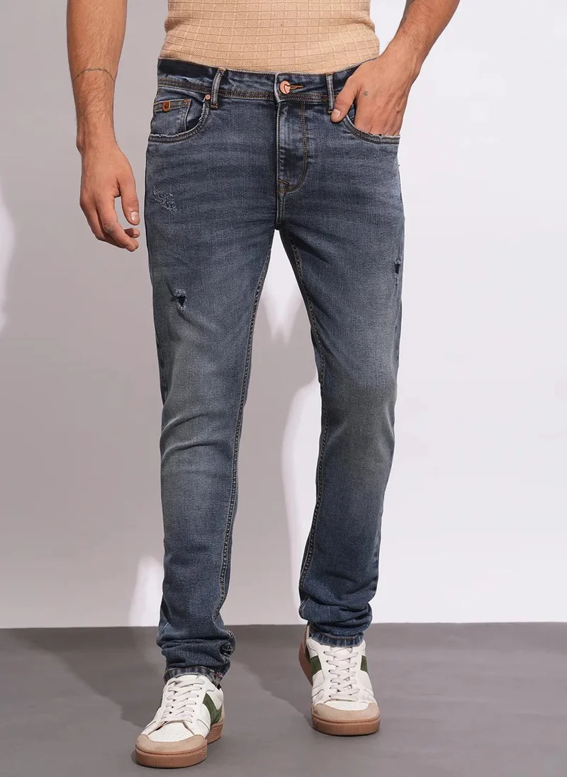 Being Human DK.TONE Men Classic Slim Fit Low Distress Light Fade Stretchable Jeans for Men | Best Price UAE