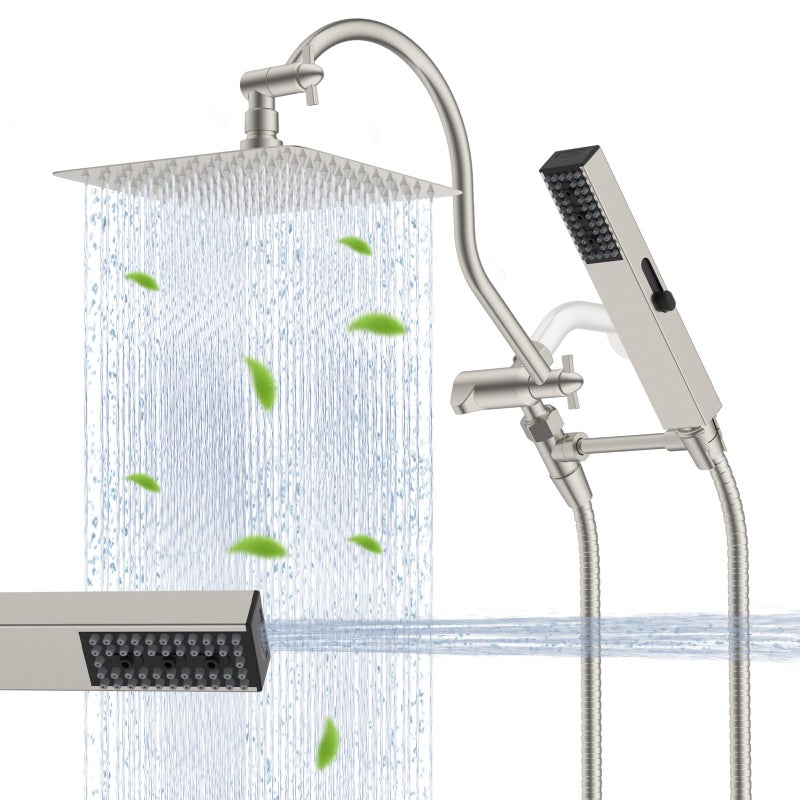 Hibbent All Metal cUPC Certified Shower Head 10 High Pressure Rainfall Showerhead Combo Handheld Shower Wand 12 Adjustable Extension Arm 4Spray 71 Hose Shower Holder Brushed Nickel - Image 2