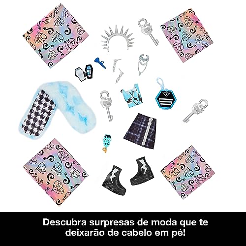 MONSTER HIGH دمية ومجموعة ملحقات سلسلة أسرار سكولتيمايت المخيفة، فرانكي شتاين مع خزانة ملابس و19+ مفاجأة - Image 3
