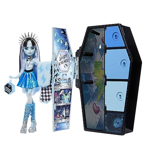 MONSTER HIGH دمية ومجموعة ملحقات سلسلة أسرار سكولتيمايت المخيفة، فرانكي شتاين مع خزانة ملابس و19+ مفاجأة - Image 1