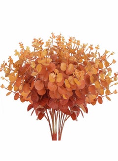 KASTWAVE 3PCS Artificial Flower Fake Money Grass Eucalyptus Leaves Branches Bulk Fall Orange Faux Greenery Stems Touch for Home Office Centerpiece Wedding Banquet Arrangement Decoration  - Image 1