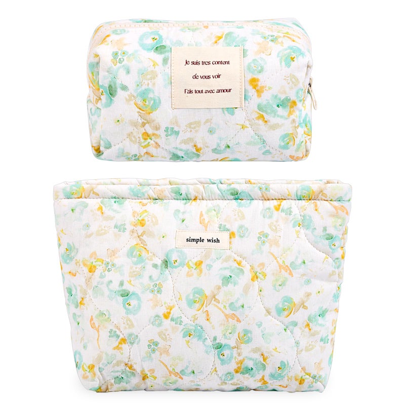 Sminra 2 Pcs Floral Makeup Bag Large Travel Cotton Quilted Cosmetic Makeup Bag Organizer Cute Coquette Aesthetic Zipper Portable Pouch Purse Storage Toiletry Bag for Women Girls accessories - Image 2
