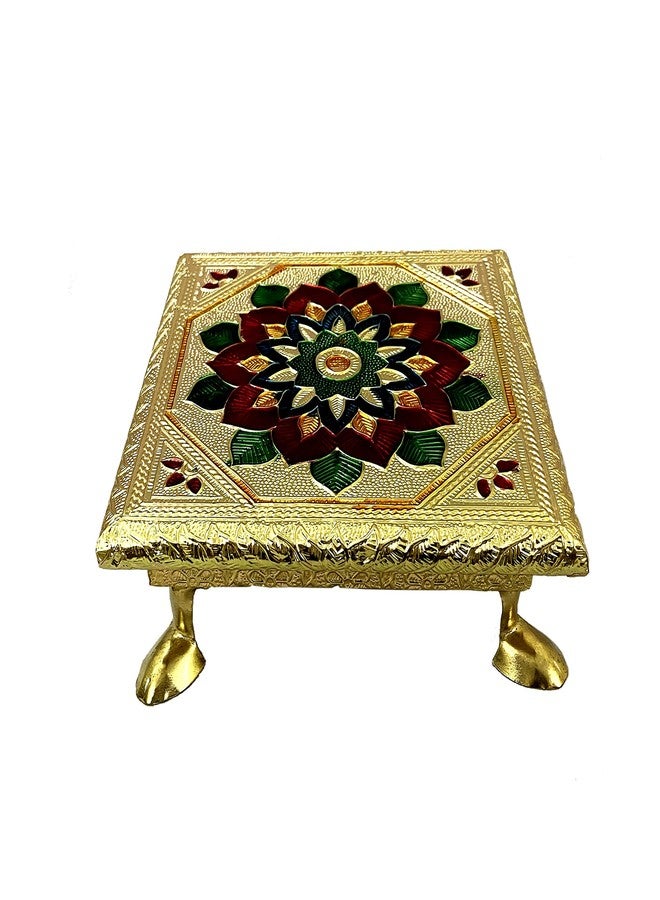 ZIG-ZAG ZIG ZAG Wooden Minakari Large Pooja Chowki | Decorative Wooden Bajot | Flower Choki for Pooja at Home, Wedding, Festivals & Gifts, Big Size 12 Inch Golden - Image 3